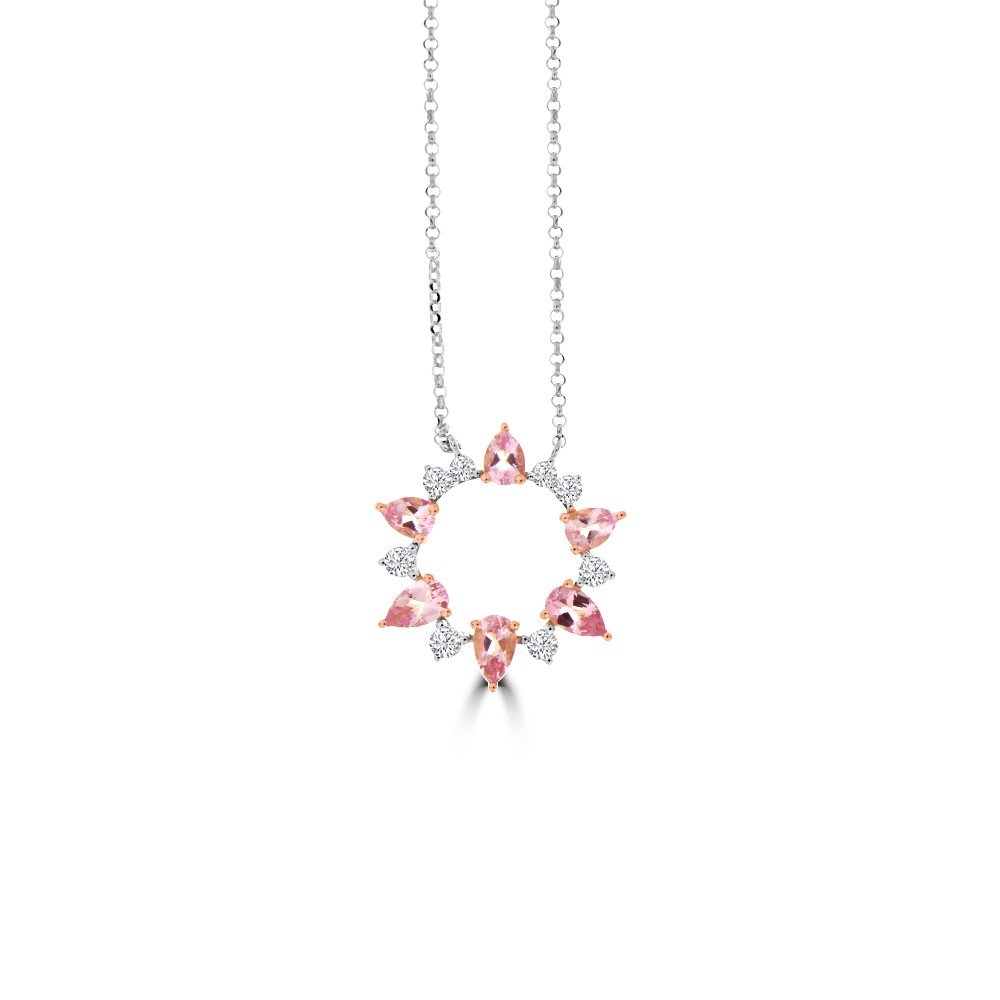 Morganite Diamond Open Circle Pendant with Chain