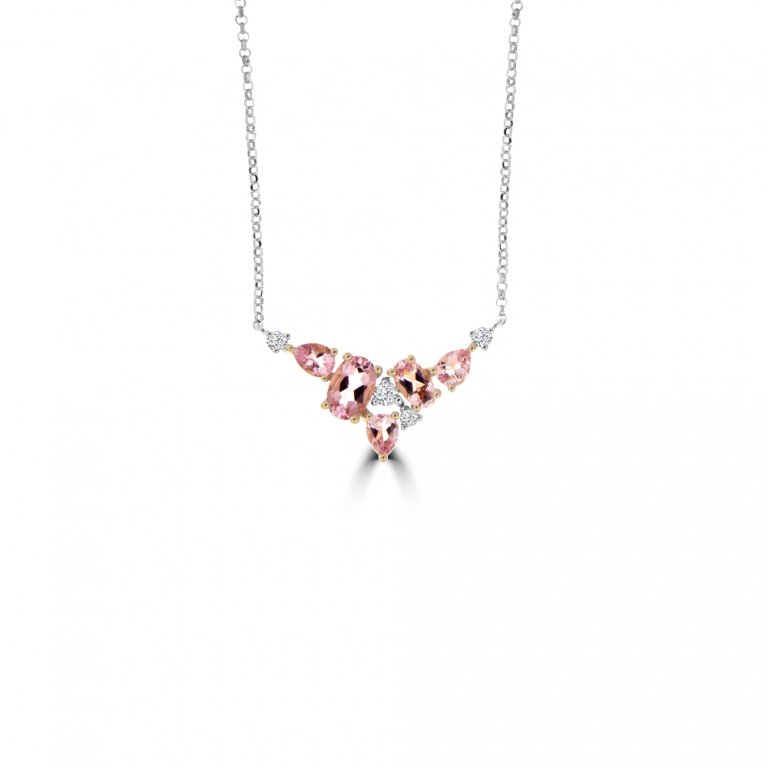 Cluster Morganite Diamond Pendant with Chain