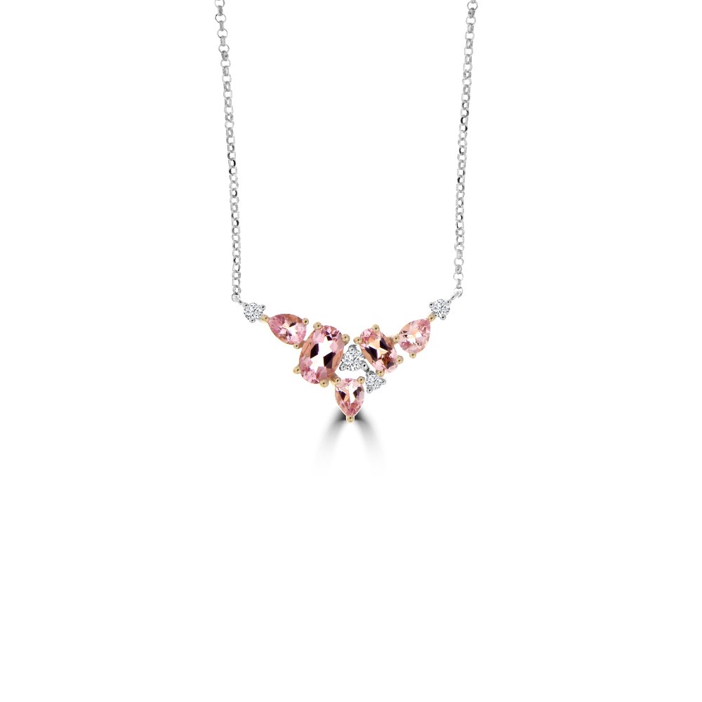 Cluster Morganite Diamond Pendant with Chain