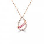 Graduated Princess Cut Pink Sapphire Diamond Pear Drop Pendant with Chain