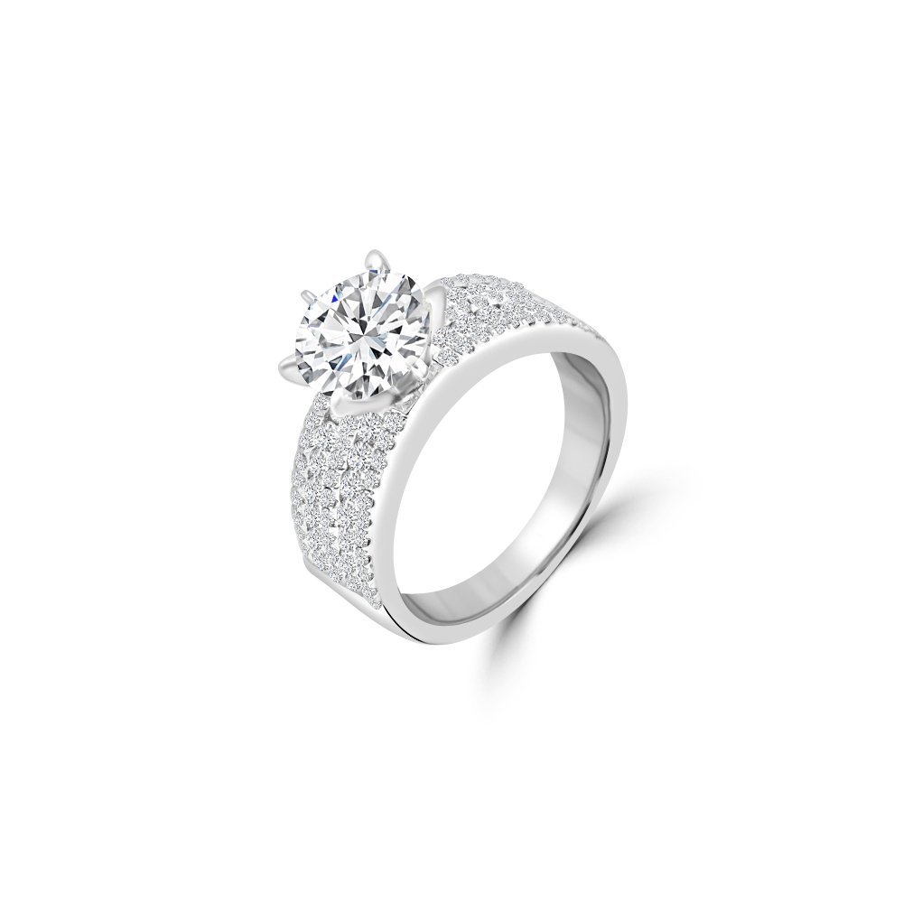 Diamond Pavé Three Row Wide Band Engagement Ring