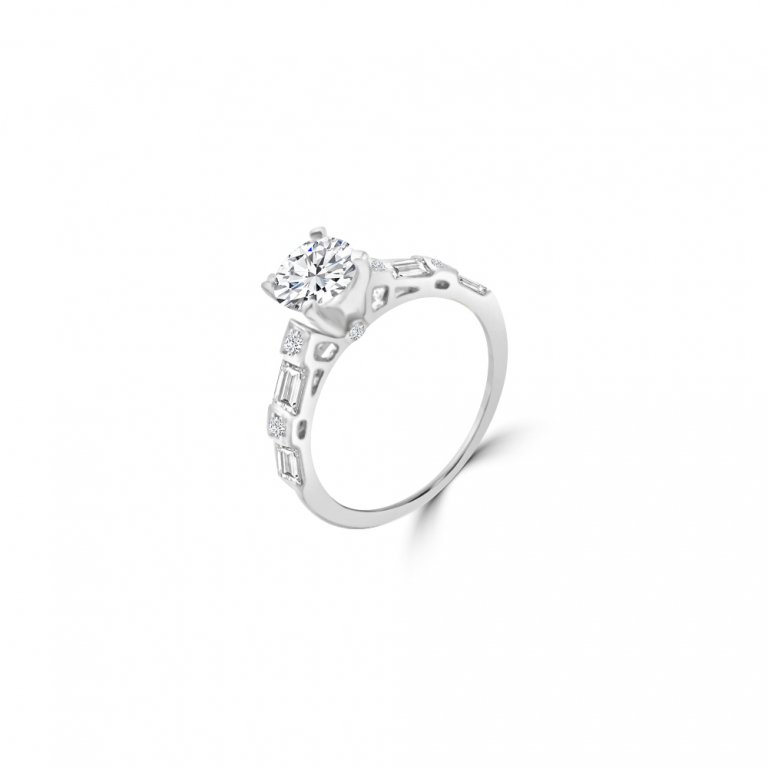 Diamond Pattern Shank Engagement Ring in 14K White Gold