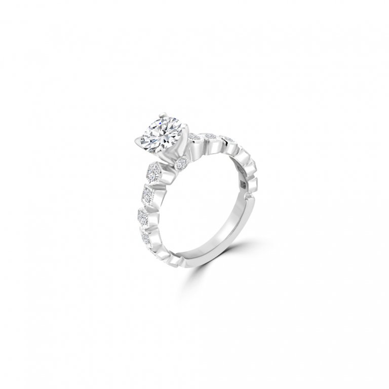 Diamond Geometric Shank Engagement Ring in 14K White Gold