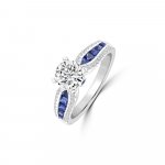 Princess Cut Sapphire Diamond Channel Set Engagement Ring in 14K White Gold