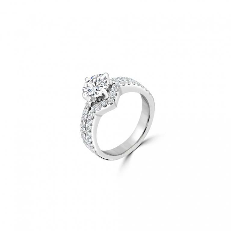 Diamond V Shaped Engagement Ring in 14K White Gold