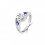 Sapphire Diamond Bypass Engagement Ring in 18K White Gold