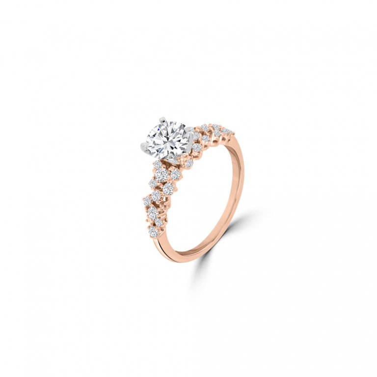 Diamond Scattered Band Engagement Ring in 18K White Gold, 18K Rose Gold