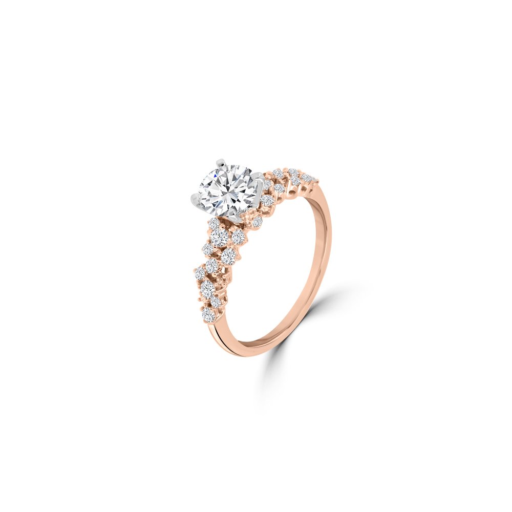 Diamond Scattered Band Engagement Ring in 18K White Gold, 18K Rose Gold