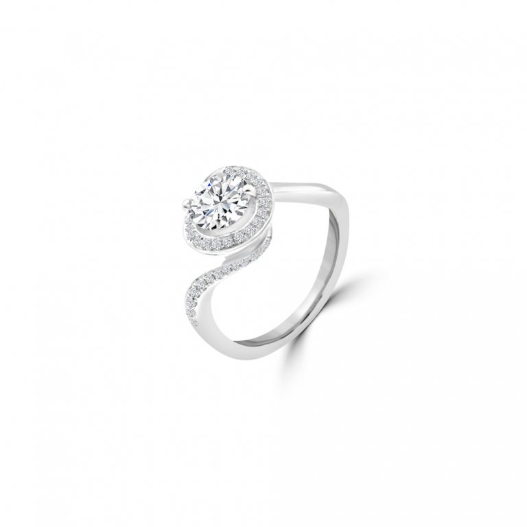 Diamond Halo Bypass Engagement Ring in 14K White Gold