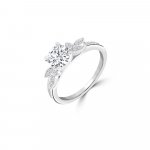 Diamond Pavé Leaves Engagement Ring in 18K White Gold