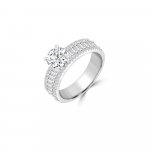 Baguette and Round Diamond Wide Band Engagement Ring in 18K White Gold