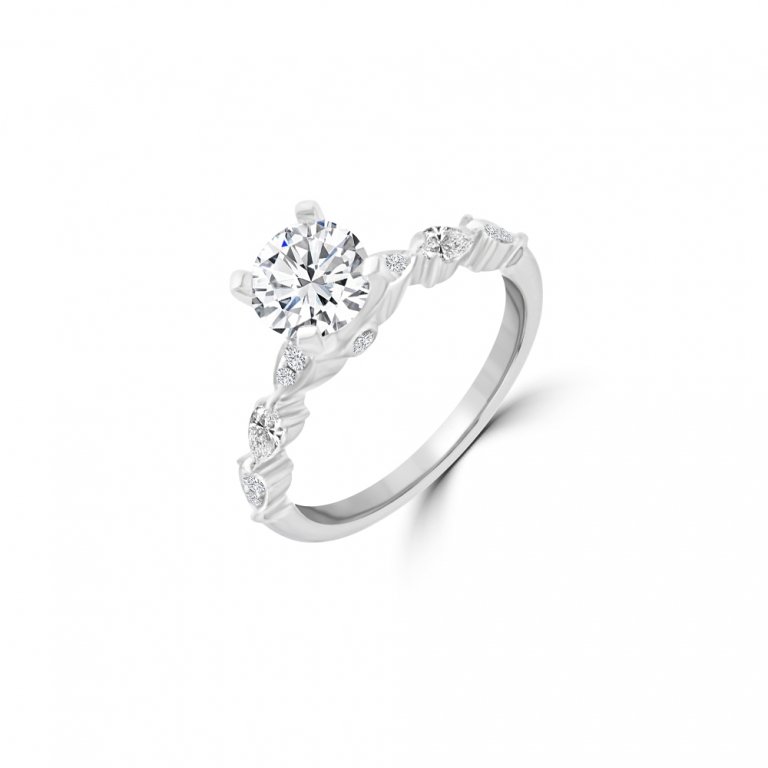 Diamond Pattern Shank Engagement Ring in 14K White Gold