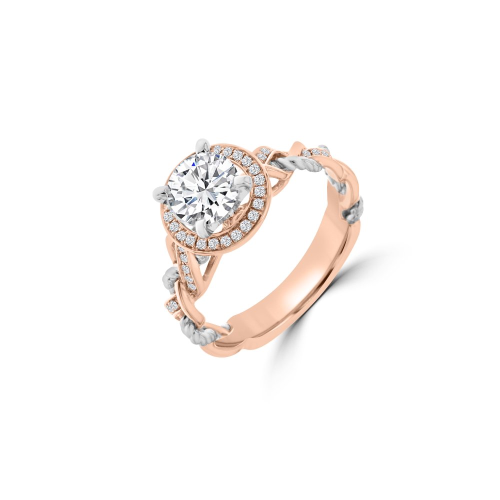 Diamond Halo Twisted Shank Engagement Ring
