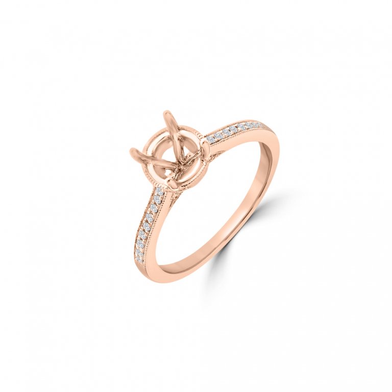 Diamond Milgrain Grain Set Engagement Ring in 14K Rose Gold