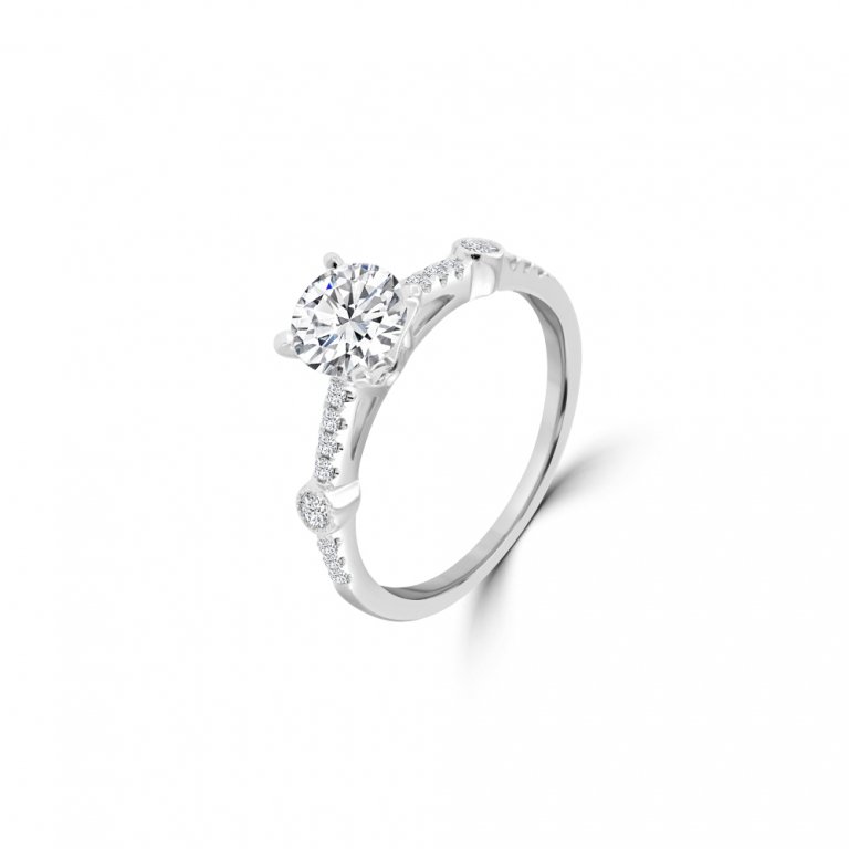 Scattered Diamond Engagement Ring in 18K White Gold