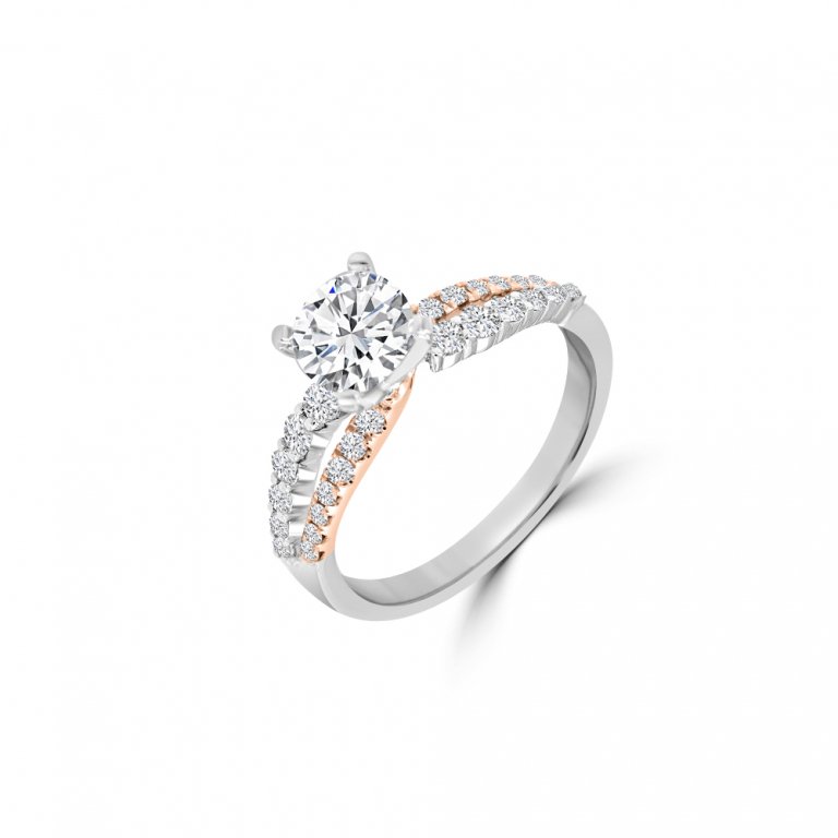 Diamond Pavé Wavy Engagement Ring in 18K White Gold, 18K Rose Gold
