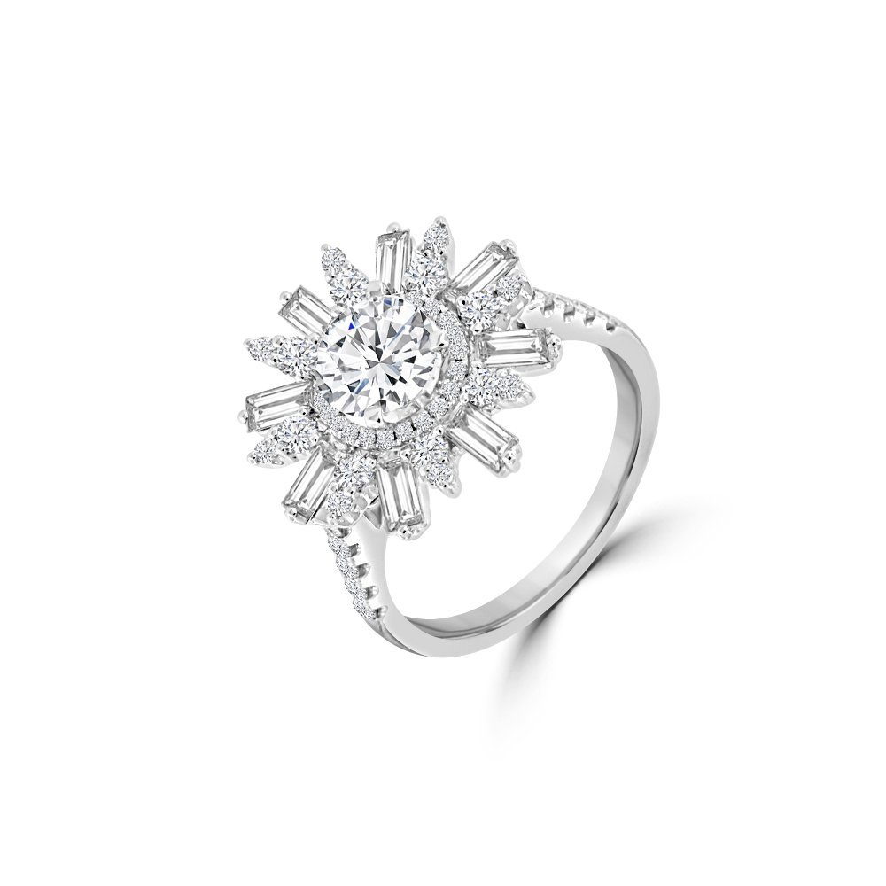 Diamond Starburst Halo Engagement Ring