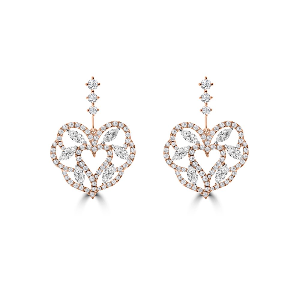 Marquise Diamond Heart Lace Drop Earrings