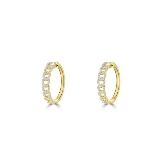 Diamond Chain Links Hoop Earrings (M) in 18K Yellow Gold