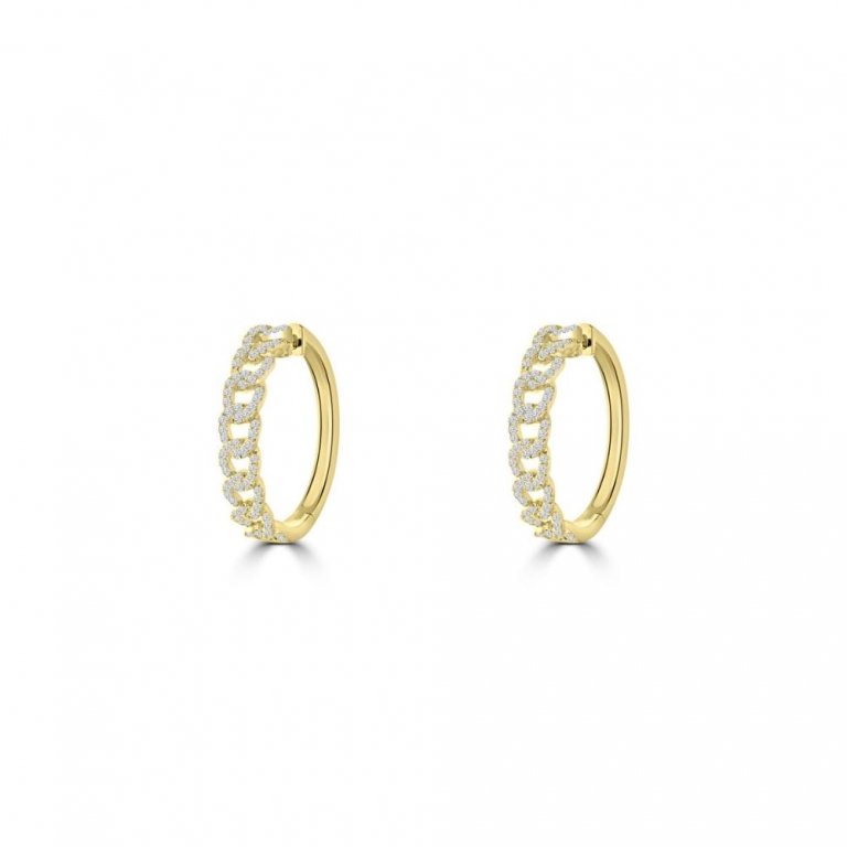 Diamond Chain Links Hoop Earrings (M) in 18K Yellow Gold