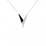 Black Agate Diamond V-Shaped Pendant with Chain in 18K White Gold