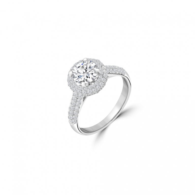 Round Halo Pavé Diamond Engagement Ring