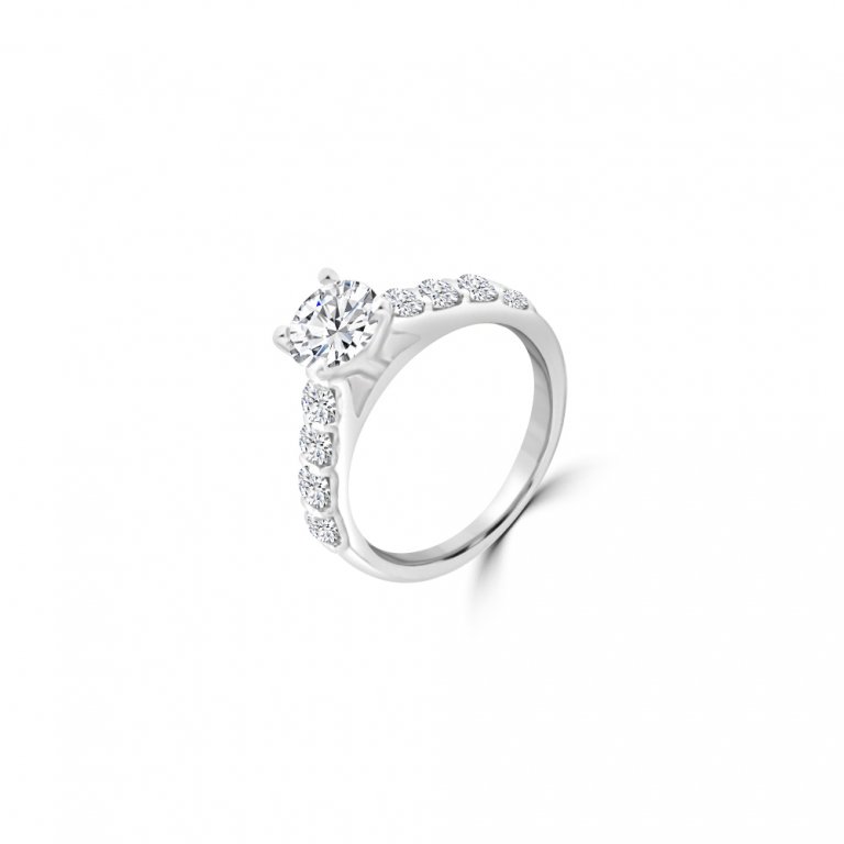 Round Pavé Cathedral Diamond Engagement Ring