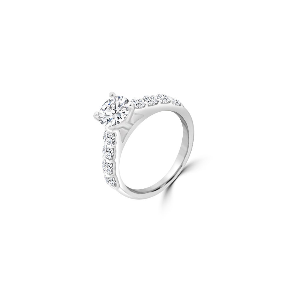 Round Pavé Cathedral Diamond Engagement Ring
