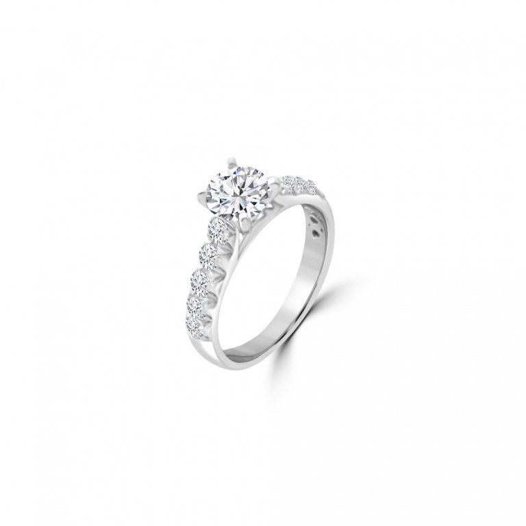 Round Pavé Cathedral Diamond Engagement Ring