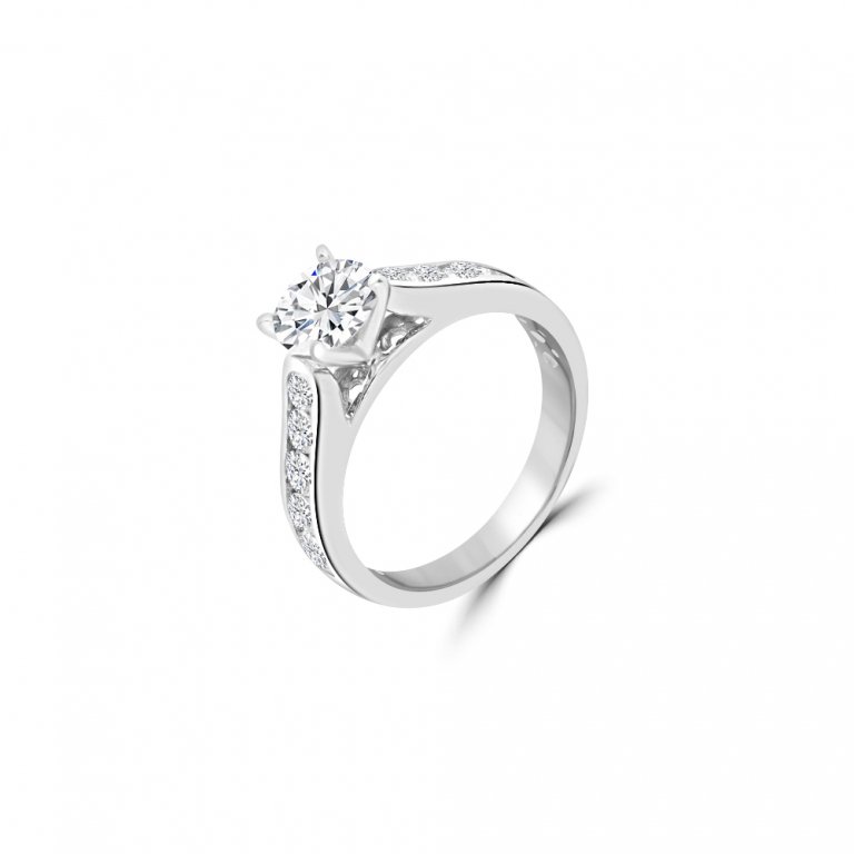 Round Pavé Cathedral Diamond Engagement Ring