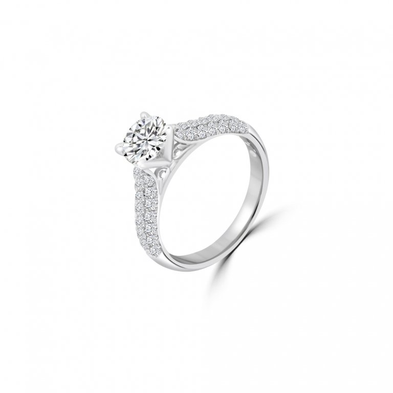 Round Pavé Cathedral Diamond Engagement Ring