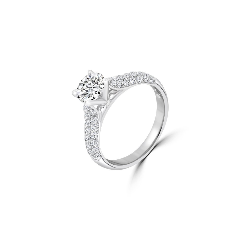 Round Pavé Cathedral Diamond Engagement Ring