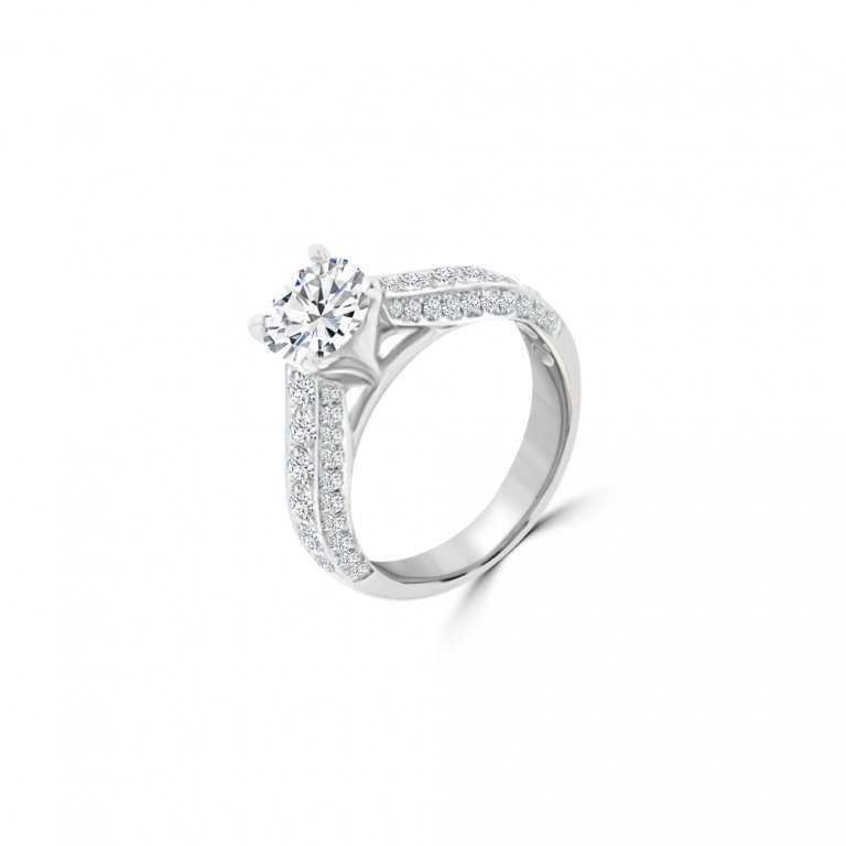 Round Pavé Cathedral Diamond Engagement Ring