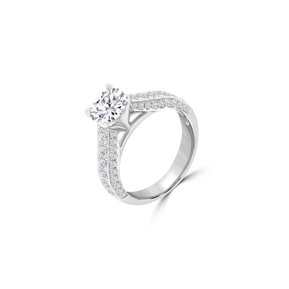 Round Pavé Cathedral Diamond Engagement Ring