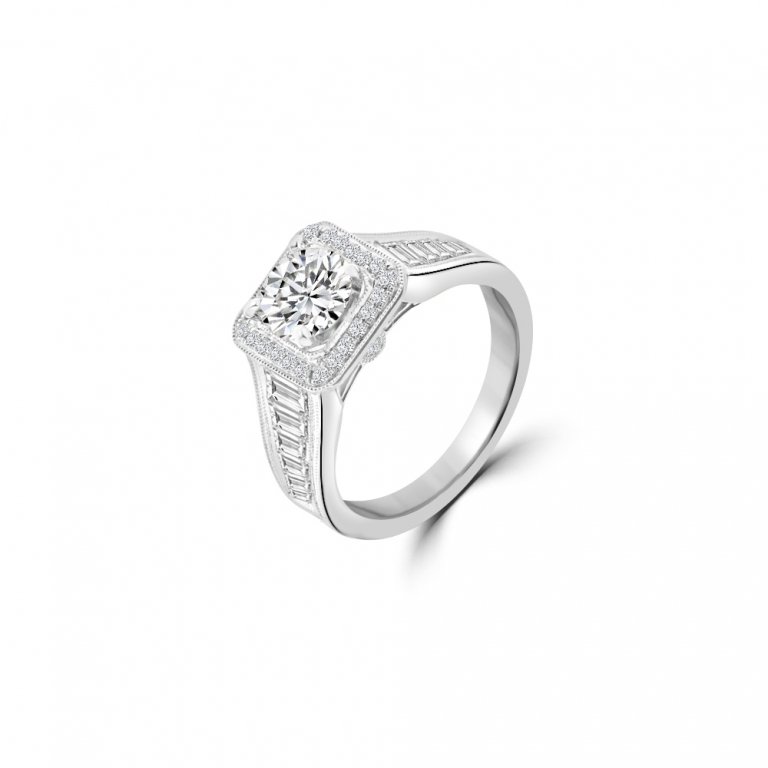 Square Halo Diamond Engagement Ring