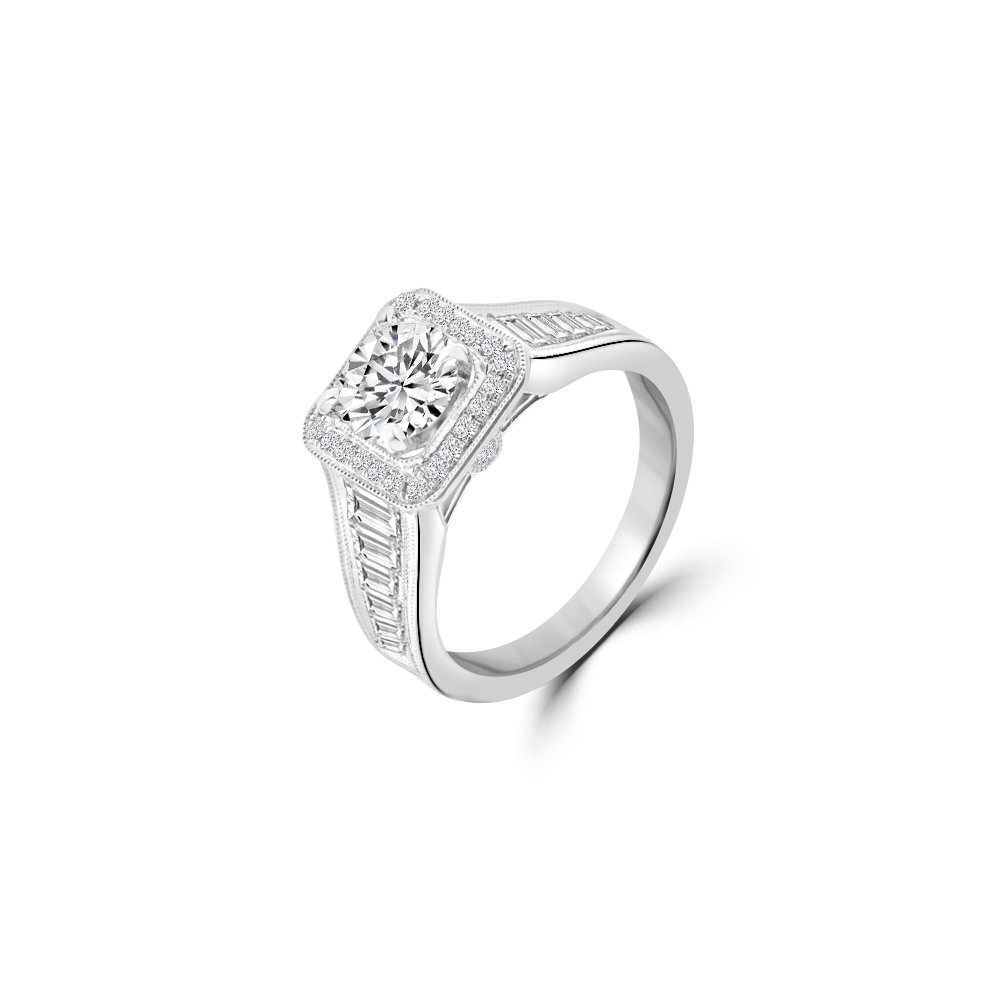 Square Halo Diamond Engagement Ring