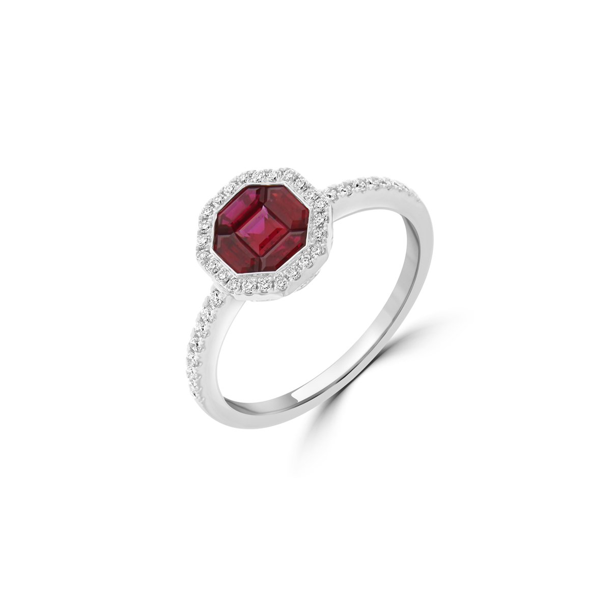 Pizza Cut Ruby Diamond Halo Ring