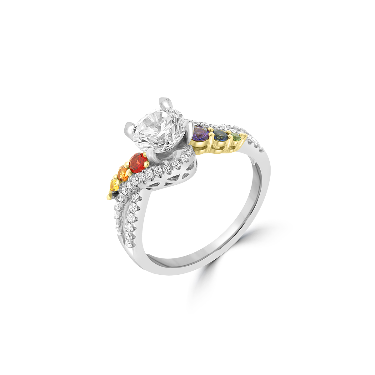 Rainbow Sapphire Diamond Bypass Engagement Ring