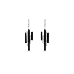 Black Agate Diamond Pavé Line Earrings