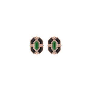 Malachite Black Agate Diamond Stud Earrings