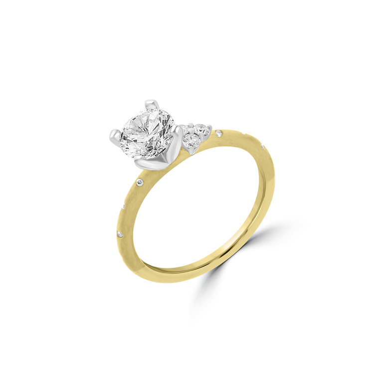 Diamond Brushed Texture Engagement Ring in 18K White Gold, 18K Yellow Gold