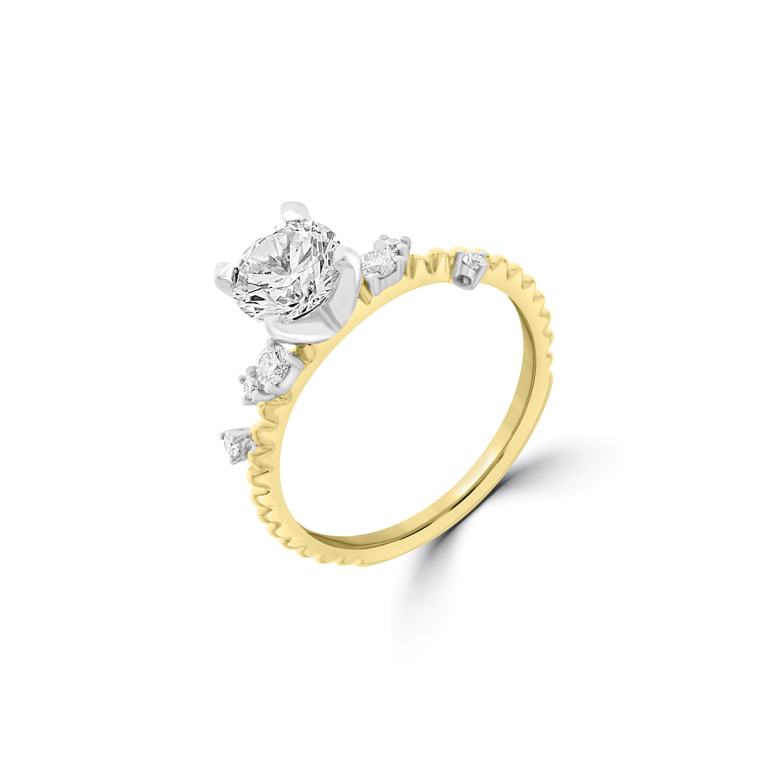 Diamond Textured Engagement Ring in 18K White Gold, 18K Yellow Gold