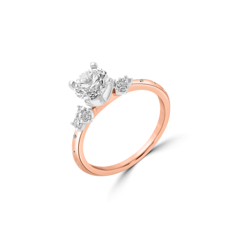 Diamond Textured Engagement Ring in 18K White Gold, 18K Rose Gold