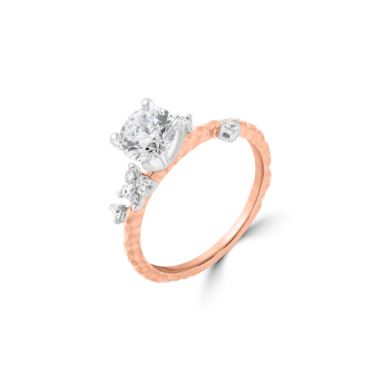 Diamond Hammered Texture Engagement Ring in 18K White Gold, 18K Rose Gold