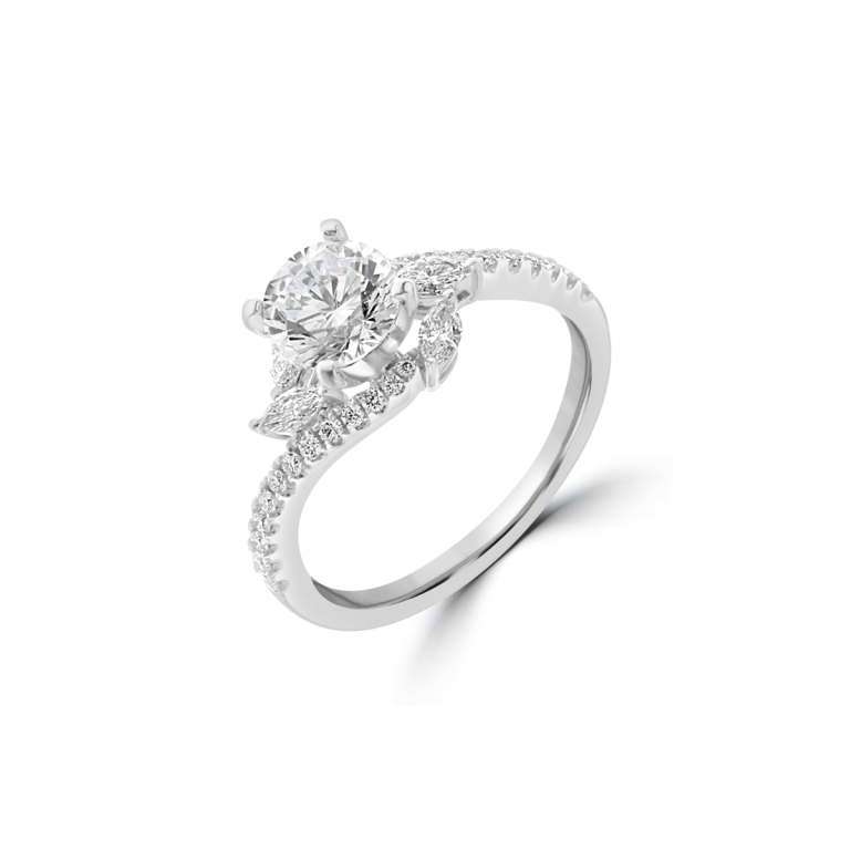 Marquise Diamond Vine Motif Bypass Engagement Ring in 18K White Gold