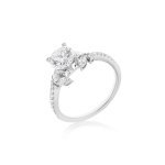 Marquise Diamond Vine Motif Hidden Halo Engagement Ring in 18K White Gold