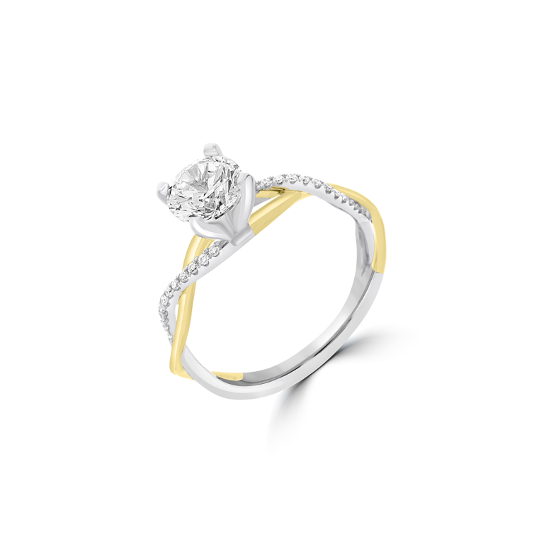 Diamond Twisted Overlay Engagement Ring in 18K White Gold, 18K Yellow Gold