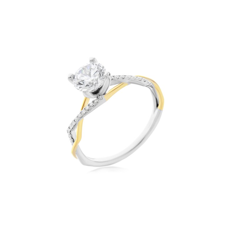 Diamond Twisted Overlay Engagement Ring in 18K White Gold, 18K Yellow Gold