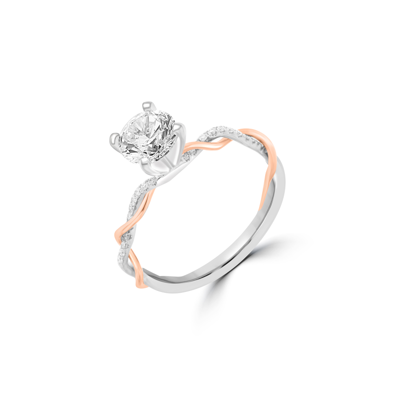 Diamond Twisted Overlay Engagement Ring in 18K White Gold, 18K Rose Gold