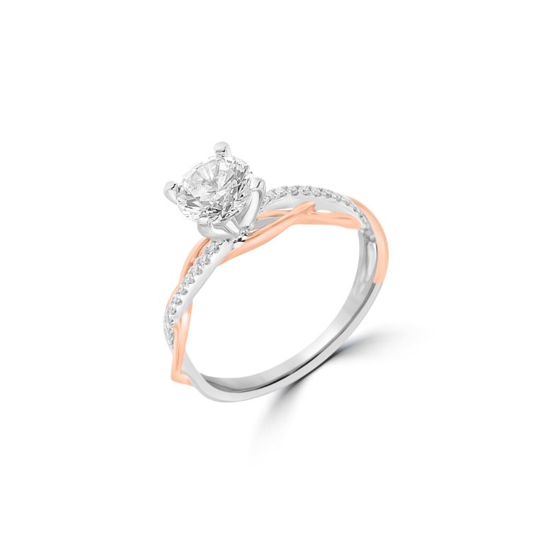 Diamond Twisted Overlay Engagement Ring in 18K White Gold, 18K Rose Gold